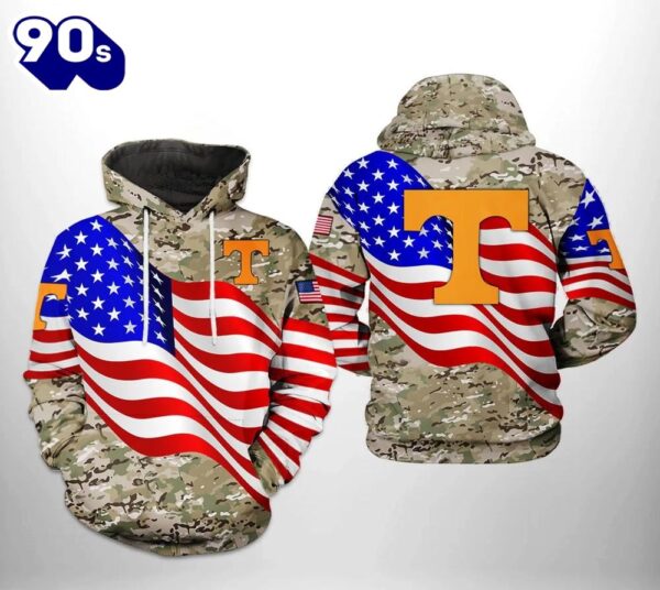 Tennessee Volunteers With Flag American Camo Veteran 3D Hoodie College