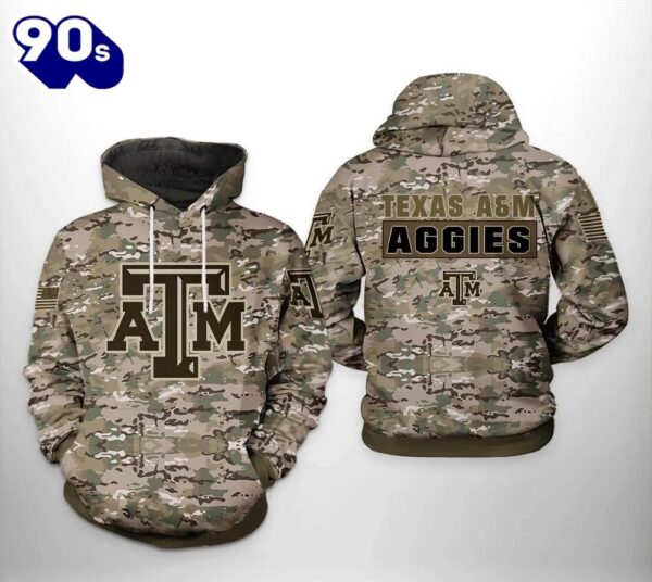 Texas A&M Aggies Camo Veteran 3D Hoodie Texas A&M Aggies