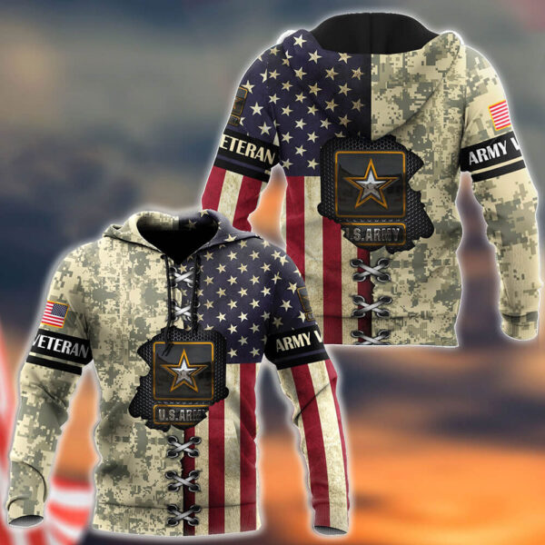 US Army Veteran American Flag 3D All Over Printed Hoodie