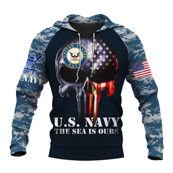 US Navy Veteran Patroitic Flag Punisher Skull 3D Hoodie For Men For Women