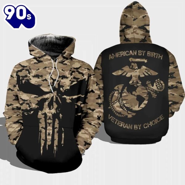 Veteran American By Birth Veteran By Choice Marine 3D Hoodie All Over Printed