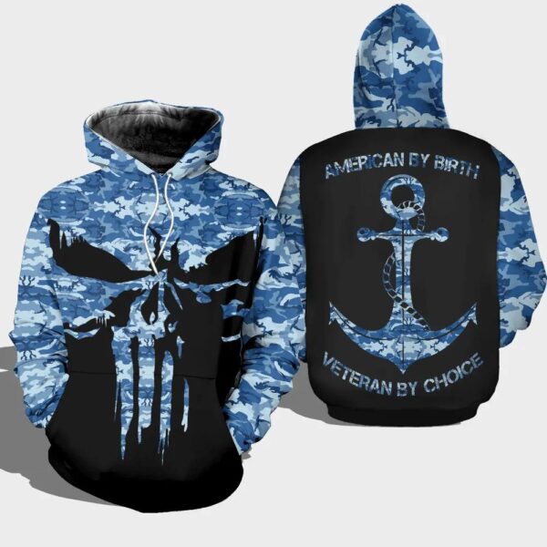 Veteran American By Birth Veteran Choice Navy Blue Anchor 3D Hoodie All Over Printed