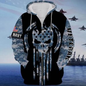 Veteran American Military Black Skull Navy Veteran 3D Hoodie All Over Printed