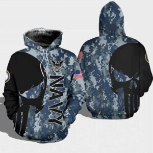 Veteran American Military USN Navy Black Skull On The Left 3D Hoodie All Over Printed