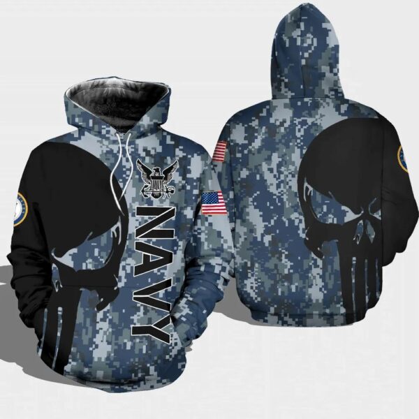 Veteran American Military USN Navy Black Skull On The Left 3D Hoodie All Over Printed