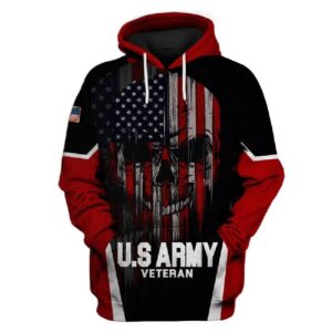 Veteran American U.S Army Veteran Flag Pattern Skull 3D Hoodie All Over Printed