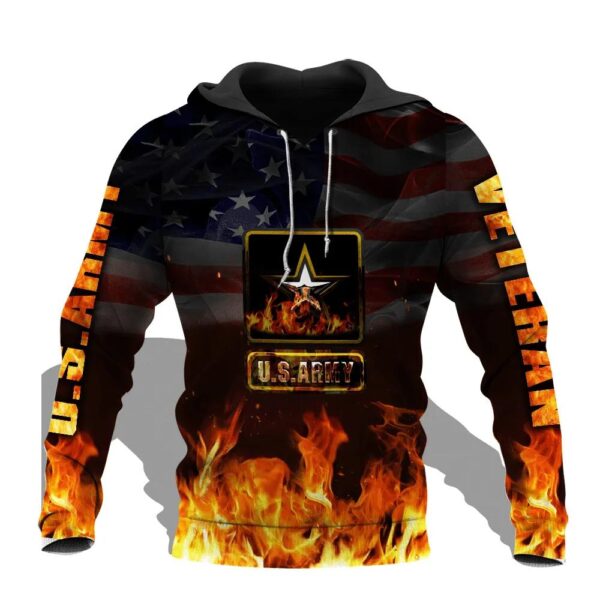 Veteran Military US Army Veteran Fire Flag 3D Hoodie All Over Printed