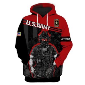 Veteran Military U.S Army Veteran Red Soldier 3D Hoodie All Over Printed