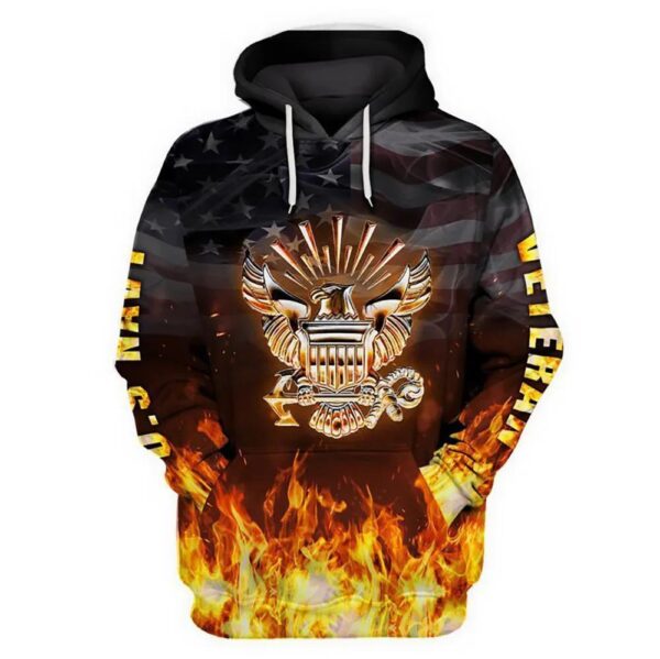 Veteran Military US Navy Veteran Navy Symbol On Fire 3D Hoodie All Over Printed