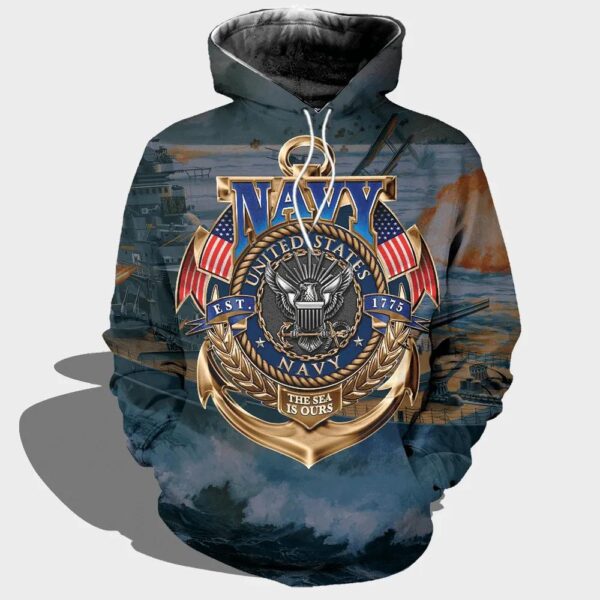 Veteran Navy Logo And Battleship 3D Hoodie All Over Printed