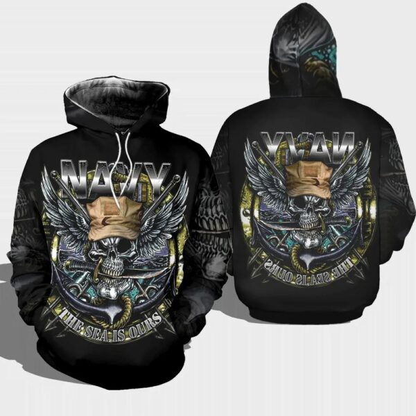 Veteran Navy The Sea Ours Skull Knife Mouth 3D Hoodie All Over Printed