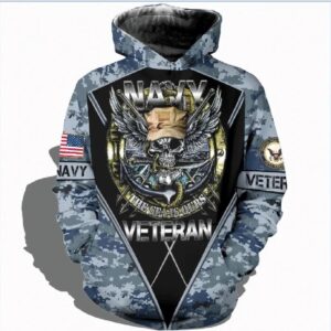 Veteran Navy Veteran The Sea Ours Eagle Skull Camouflage 3D Hoodie All Over Printed