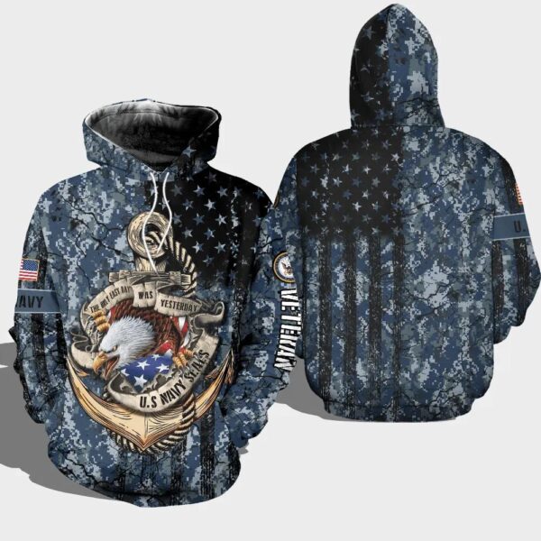 Veteran Only Easy Day Was Yesterday U.S Navy Camouflage 3D Hoodie All Over Printed