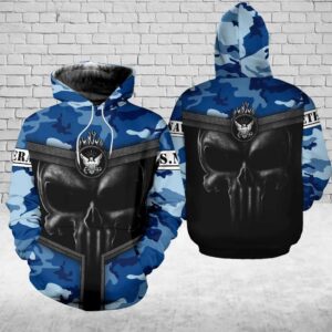 Veteran Skull Navy Camouflage Gift For Navy , US Navy 3D Hoodie All Over Printed