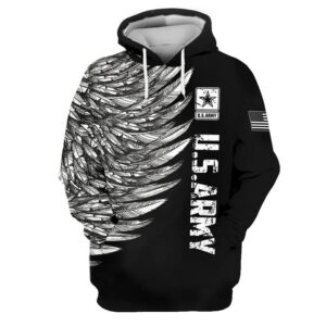 Veteran U.S Army Black And White Feather 3D Hoodie All Over Printed