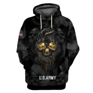 Veteran U.S Army Black Skull Golden Eyes 3D Hoodie All Over Printed