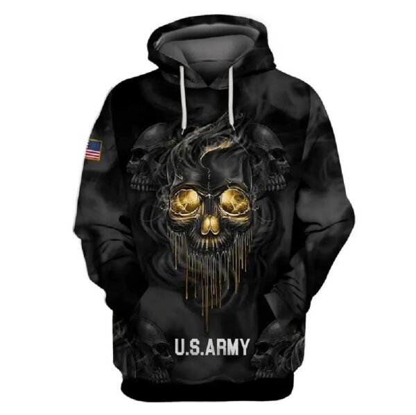 Veteran U.S Army Black Skull Golden Eyes 3D Hoodie All Over Printed