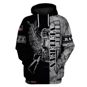 Veteran U.S Army Veteran Black Gray Eagle 3D Hoodie All Over Printed