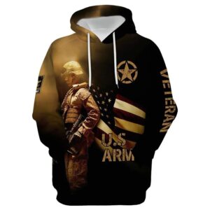 Veteran US Army Veteran Flag Behind Soldier 3D Hoodie All Over Printed