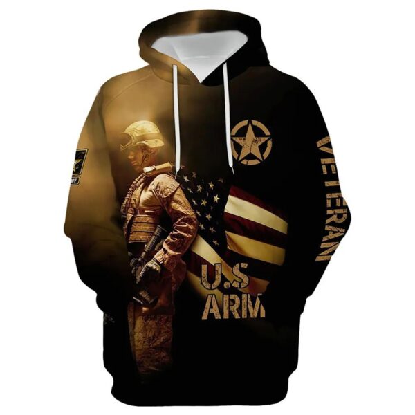 Veteran US Army Veteran Flag Behind Soldier 3D Hoodie All Over Printed