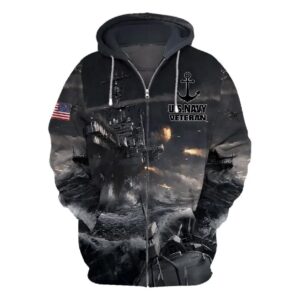 Veteran US Navy Veteran Black Battleship Anchor 3D Hoodie All Over Printed