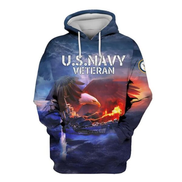 Veteran US Navy Veteran Eagle Battleship On Fire 3D Hoodie All Over Printed