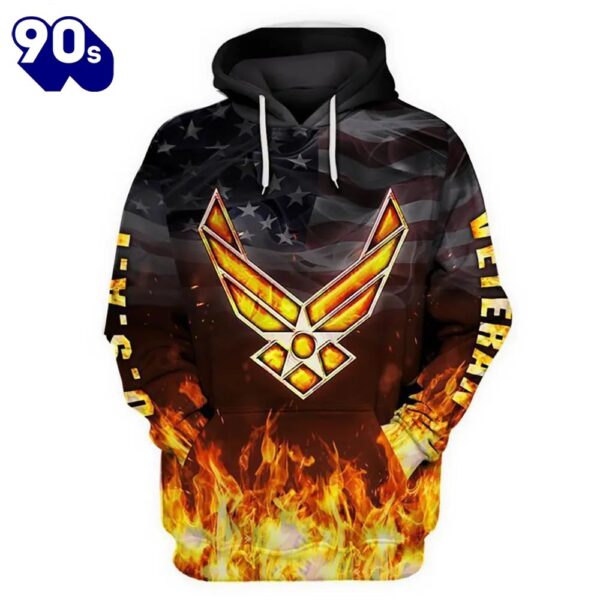 Veteran USAF Veteran Air Force Symbol On Fire 3D Hoodie All Over Printed