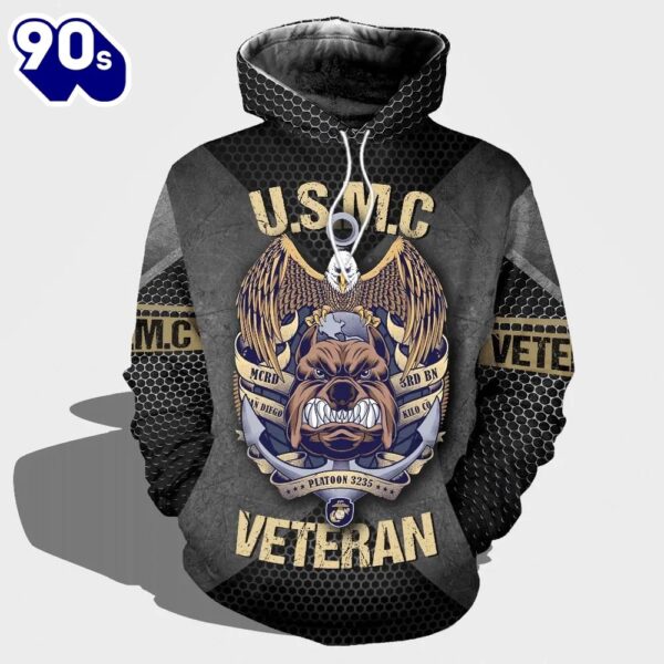 Veteran USMC Veteran Marines Bulldog Eagle On The Head 3D Hoodie All Over Printed