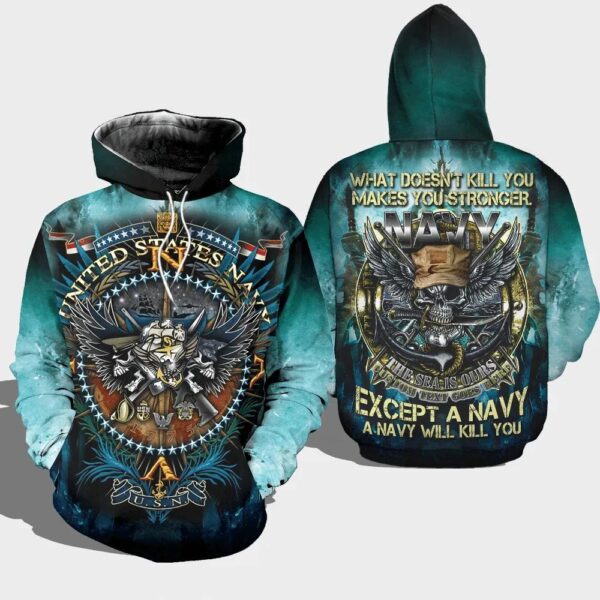 Veteran USN Except A Navy Will Kill You Gun Skull 3D Hoodie All Over Printed