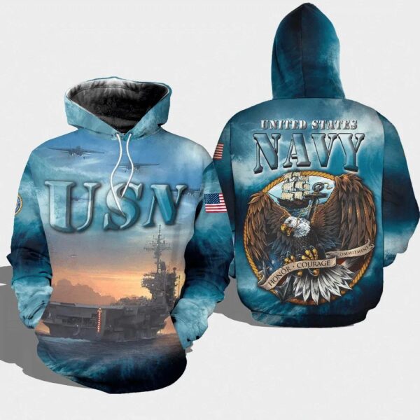 Veteran USN Navy Honor Courage Commitment 3D Hoodie All Over Printed