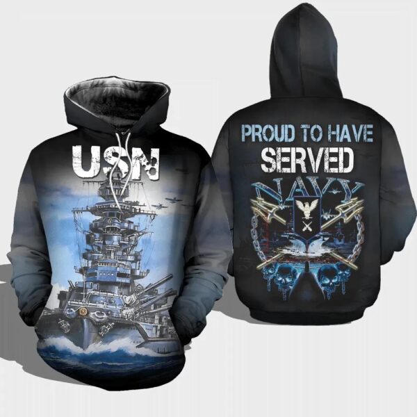 Veteran USN Proud To Have Served Navy Battle Ship 3D Hoodie All Over Printed