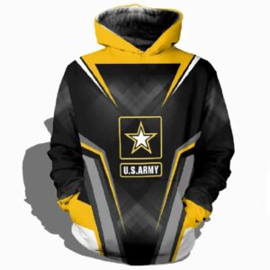 Veteran United States Army Symbol Black Yellow 3D Hoodie All Over Printed