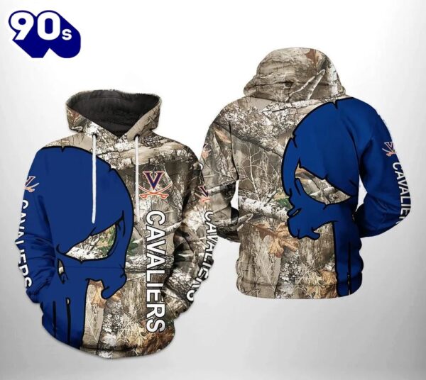 Virginia Cavaliers Camo Veteran Hunting and Skull Punisher 3D Hoodie College
