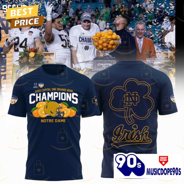 2025 Capital One Orange Bowl Champions Notre Dame Fighting Irish 3D T-Shirt – Blue