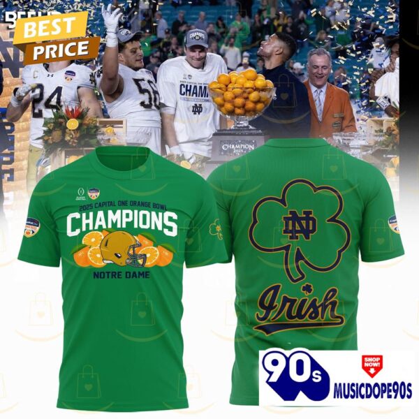 2025 Capital One Orange Bowl Champions Notre Dame Fighting Irish 3D T-Shirt – Green