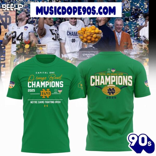 2025 Capital One Orange Bowl Champions Notre Dame Football Green T-Shirt