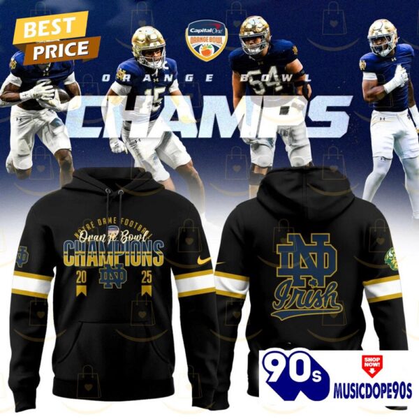 2025 Orange Bowl Champions Notre Dame Fighting Irish Football Hoodie – Black