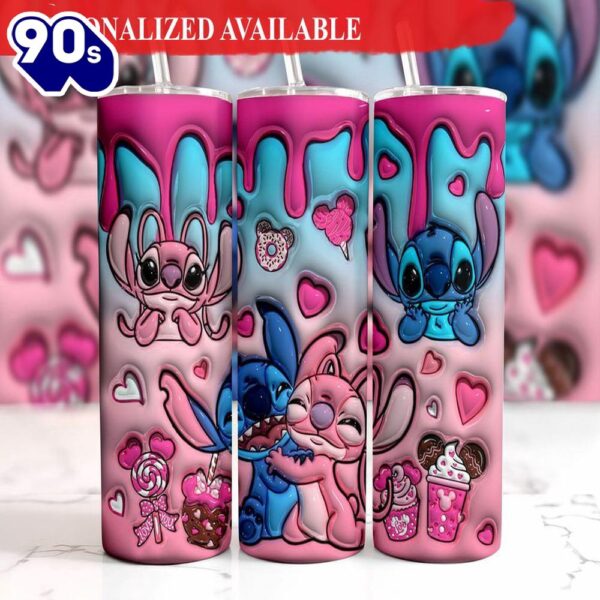 3D Inflated Stitch Pink Valentine 20oz Skinny Tumbler Valentine’s Day Gift