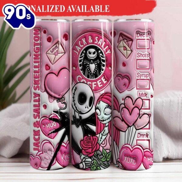 3D Jack And Sally Valentine Tumbler Jack & Sally Skellington Tumbler