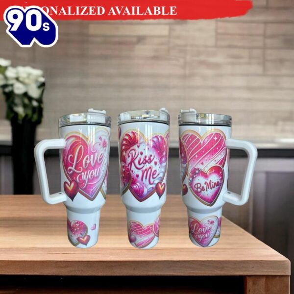 40 oz or 25 oz Tumbler with handle Valentine Cookie Theme – 40oz Tumbler with Handle