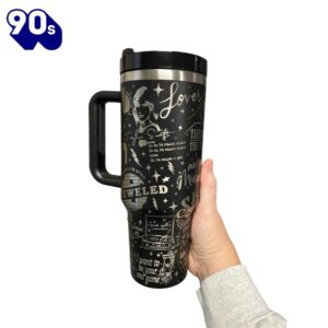 40oz Engraved Tumbler with Handle Celebrating Taylor Swift's Iconic Albums