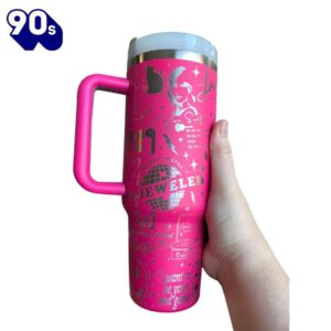 40oz Engraved Tumbler with Handle Celebrating Taylor Swift's Iconic Albums