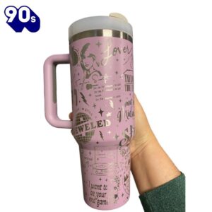 40oz Engraved Tumbler with Handle Celebrating Taylor Swift's Iconic Albums