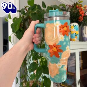 40oz Floral Inspired Tumbler With Handle