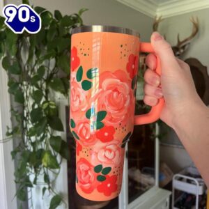 40oz Floral Inspired Tumbler With Handle