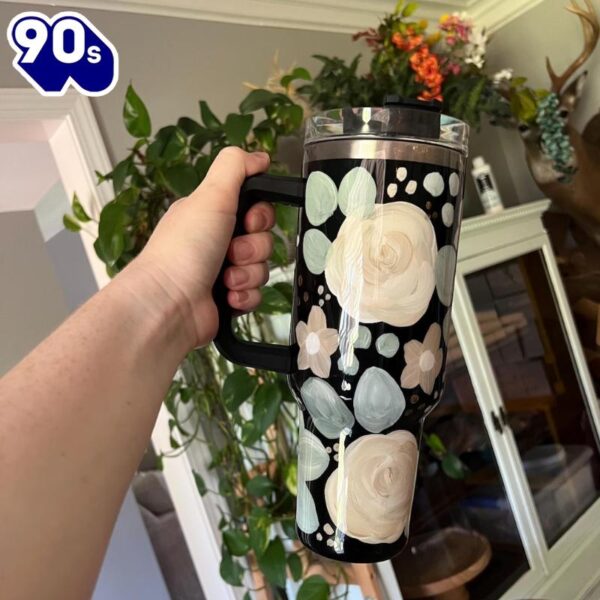 40oz Floral Inspired Tumbler With Handle