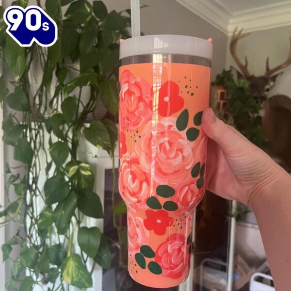 40oz Floral Inspired Tumbler With Handle