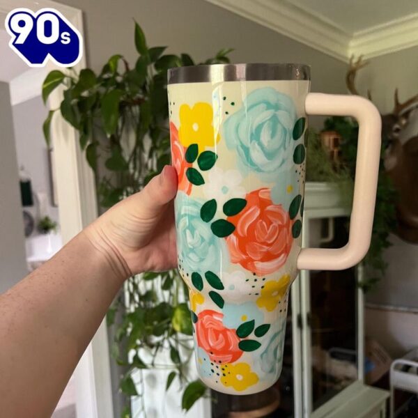 40oz Floral Inspired Tumbler With Handle