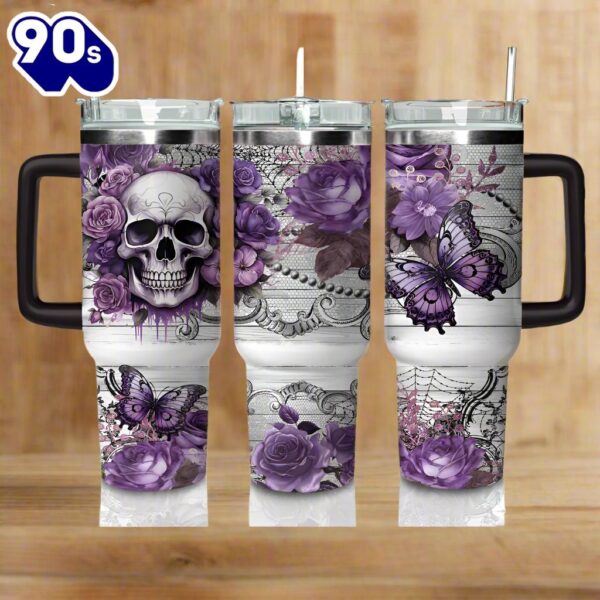 40oz Gothic Pattern Tumbler With Straw