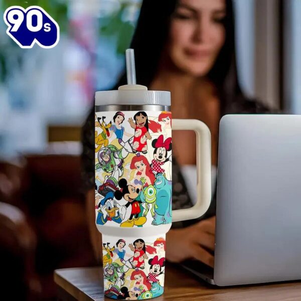 40oz Handle Tumbler With Cartoon Character Pattern